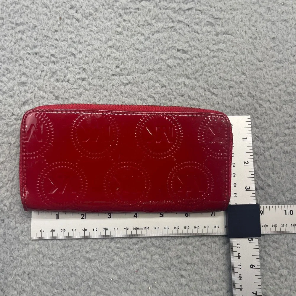 Michael Kors Womens Red Patent Leather Zip Around Continental Logo Wallet Clutch